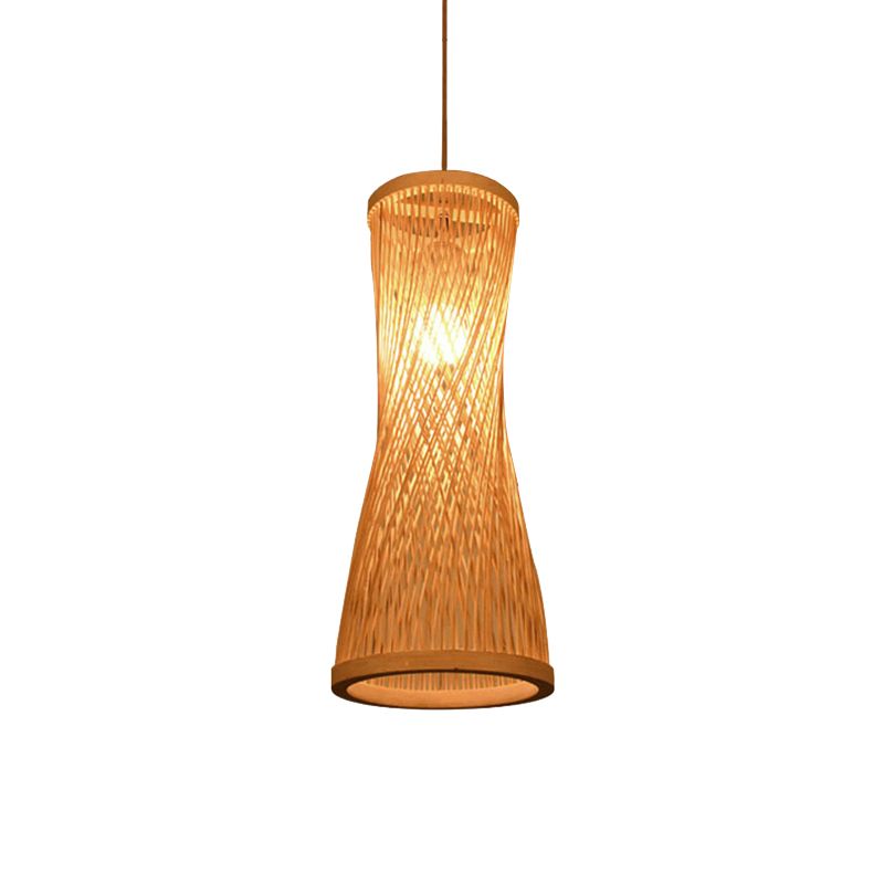 Hourglass Bamboo Suspension Pendant Loft Style 1 Light 6"/6.5" Wide Beige Down Lighting for Restaurant