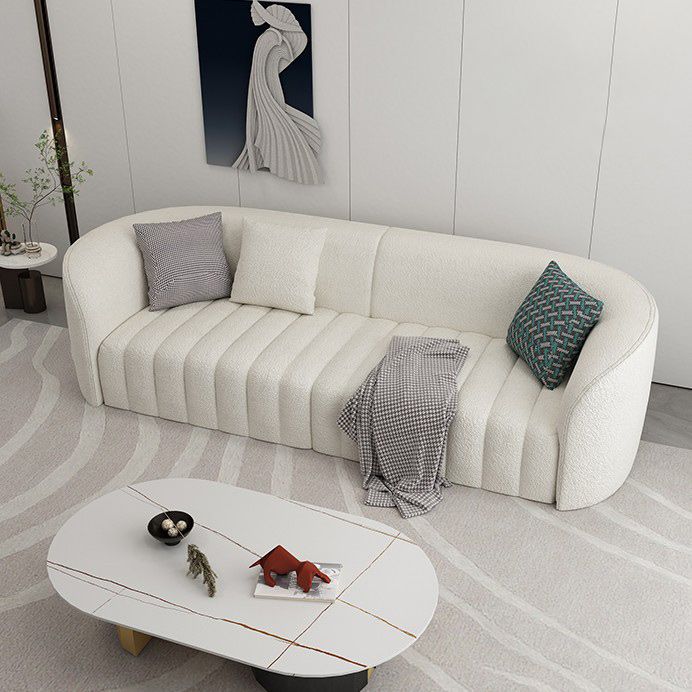 White Wool Curved Sofa Modern Sloped Arm Sofa for Living Room
