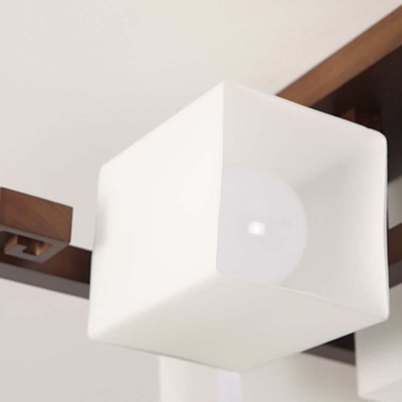 Square Shape Wood Flush Light Modern Style Multi Lights Flush Mount Fixture
