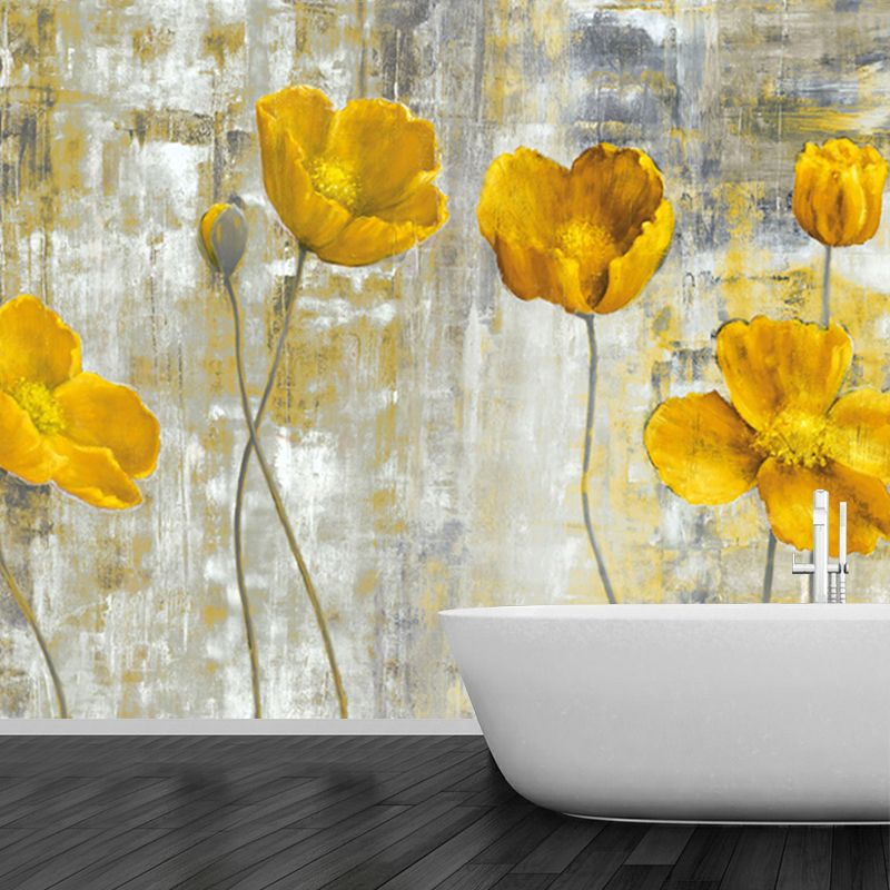 Grey-Yellow Tulips Wall Mural Flower Modern Style Waterproof Wall Covering for Stairway