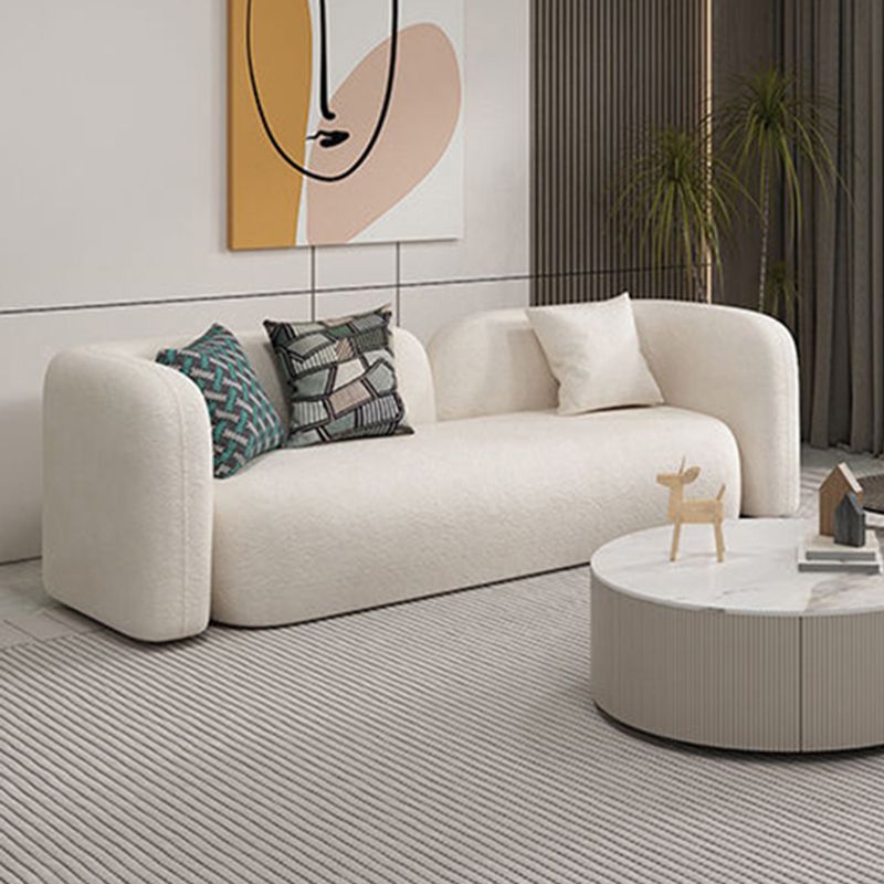Tuxedo Arm Curved Sofa with Pillows Modern White Fabric Sofa