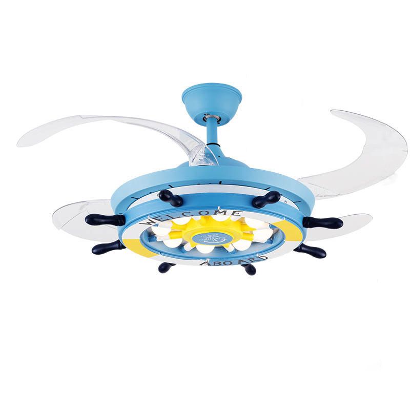 Mediterranean Rudder Pendant Fan Light Metallic Child Room LED Semi Flush Ceiling Light