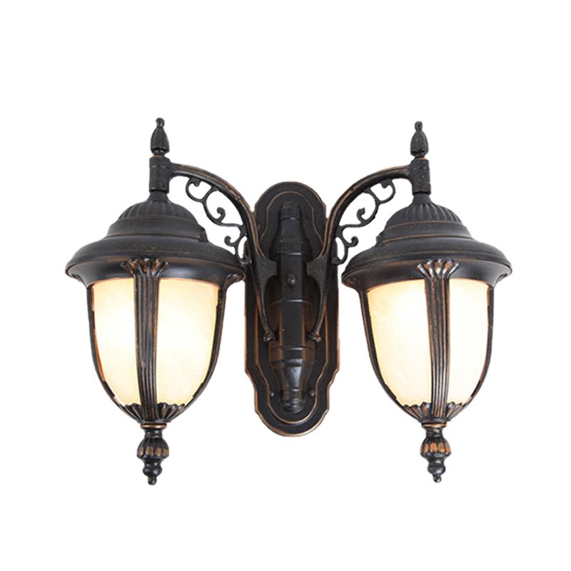 Black Finish Acorn Wall Lighting Ideas Country Milk Glass 2 Lights Courtyard Wall Lamp Fixture
