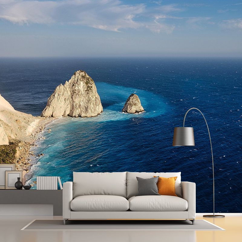 Photography Sea Mural Wallpaper for Sleeping Room Wall Covering in Soft Color