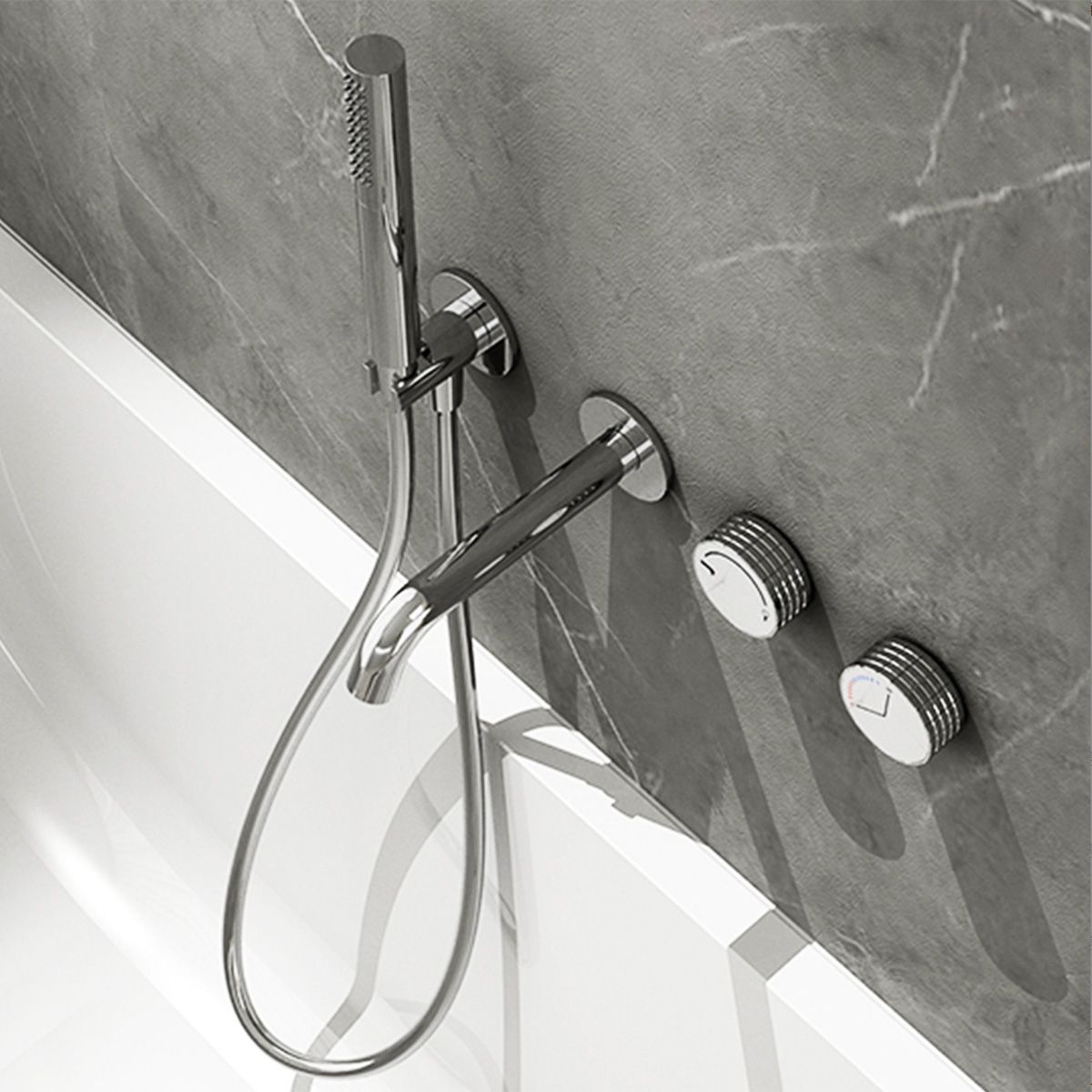 Wall Mounted Tub Faucet 2 Handle Valve Tub Spout Trim with Hand Shower