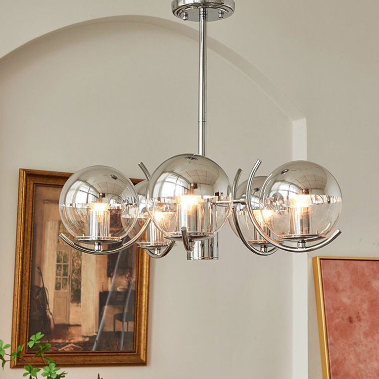 Modern Luxury Globe Pendant Light Wrought Iron Indoor Chandelier with Glass Shade