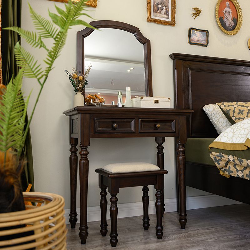 Ash Brown Vanity Set with Mirror 17.71" Wide Wood Vanity Tables with 2 Drawers