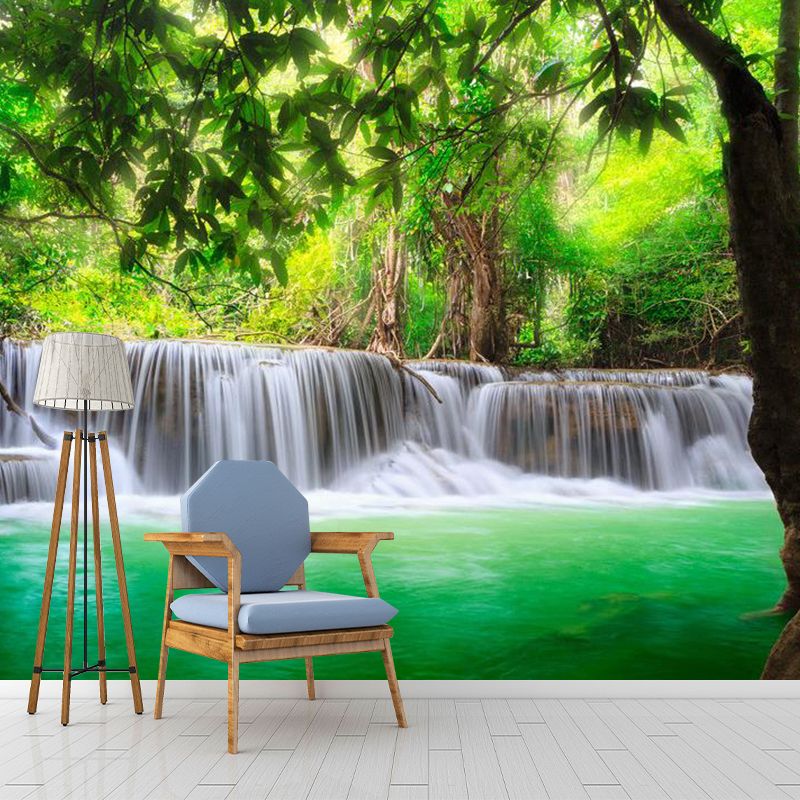 Decorative Waterfall and Trees Mural Non-Woven Fabric Minimalist Wall Covering for Living Room