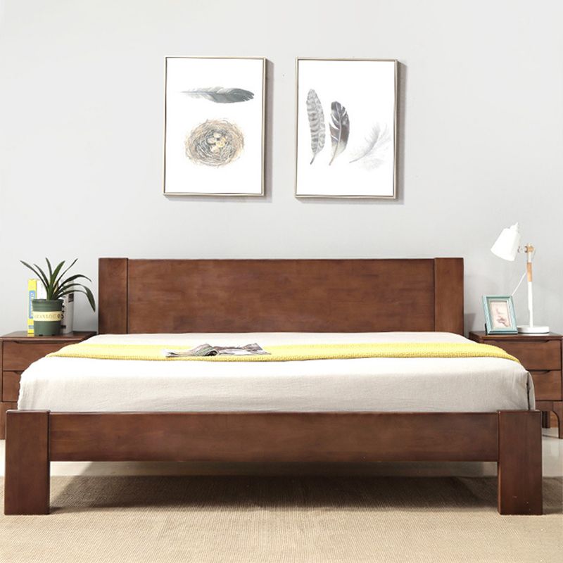 Modern Solid Color Panel Bed Rubberwood Standard Bed with Headboard