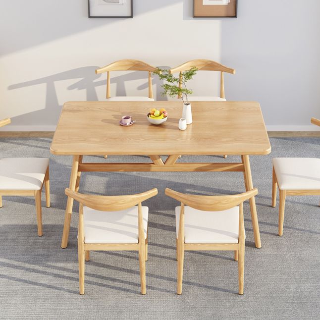 Rectangle Dining Table Trestle Base Dining Table in Walnut and Natural