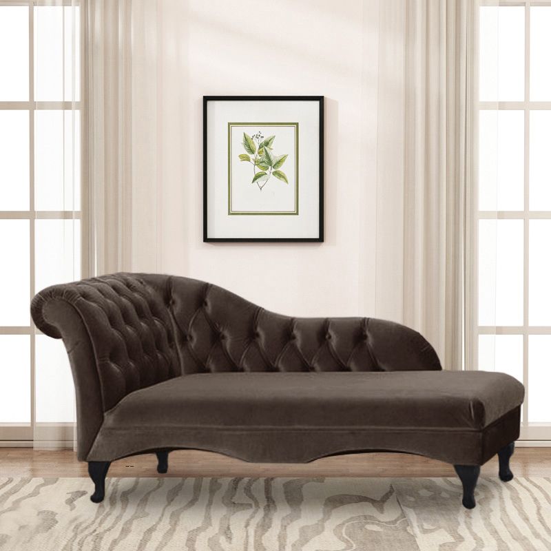 Cushioned Glam Chaise Lounge with Rolled Arms for Bedroom and Living Room