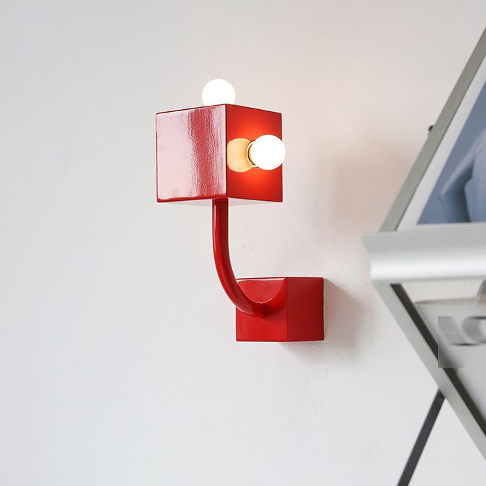 Modern Sconce Light Geometric Metal 3 Lights Wall Lamp in Red