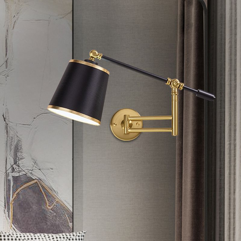 Metallic Tapered Wall Light Fixture Modernist 1-Light Black/White Wall Mount Lamp with Adjustable Shade