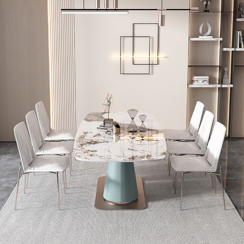 Glam Rectangle Dining Table Sintered Stone Table with Metal Base for Kitchen