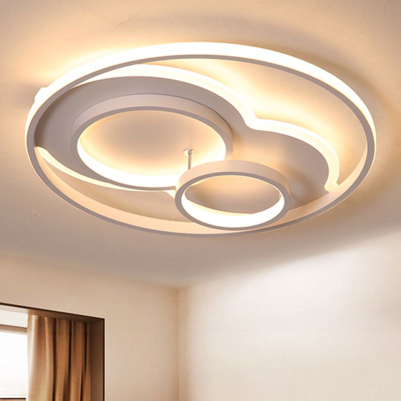 Black/White 3 Ring Close to Ceiling Lamp Modern LED Metal Flush Mount Light in White/Warm Light, 16"/19.5"/23.5" Wide