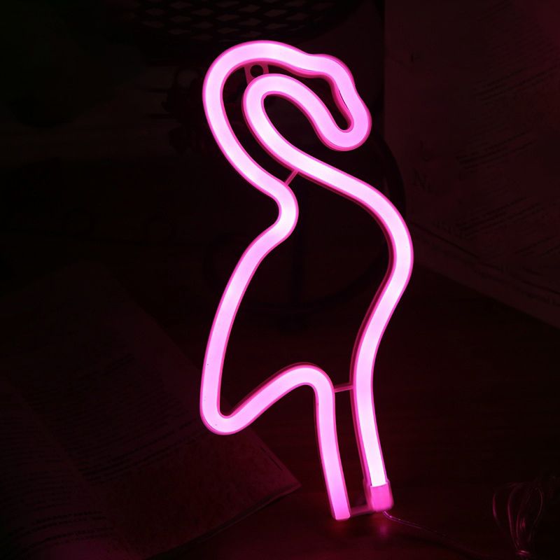 Kids Bedroom LED Night Light Cartoon Style White Wall Hanging Lamp with Flamingo Plastic Shade