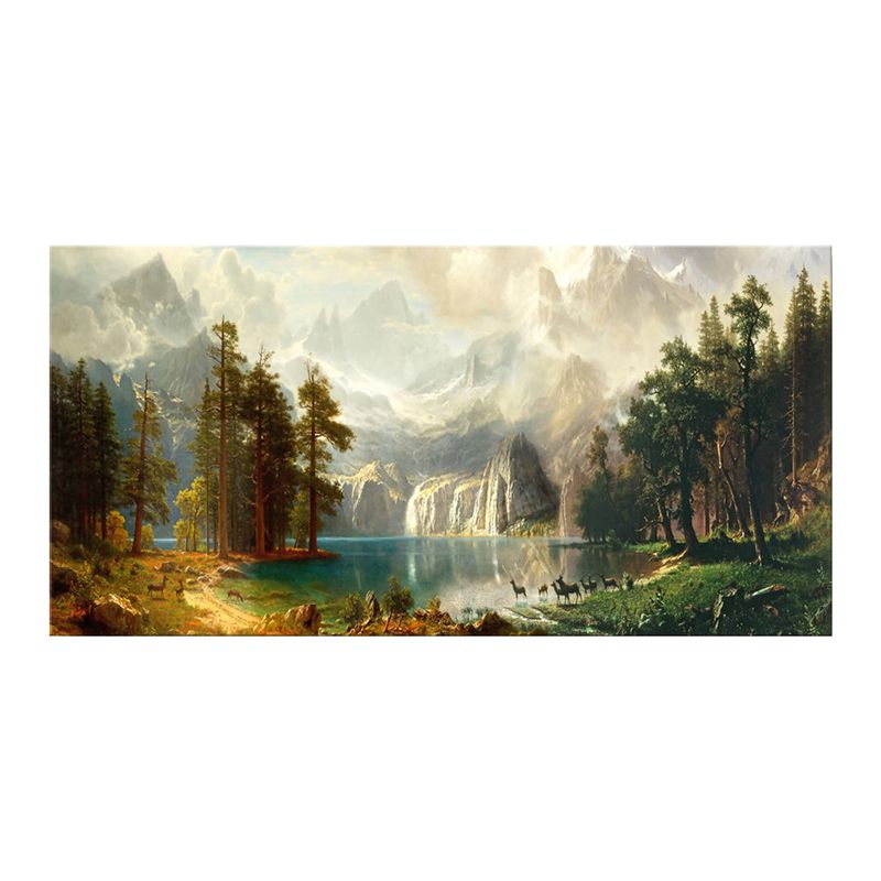 Brown Wonderland Painting Waterfall and Mountains Landscape Modern Textured Wall Art