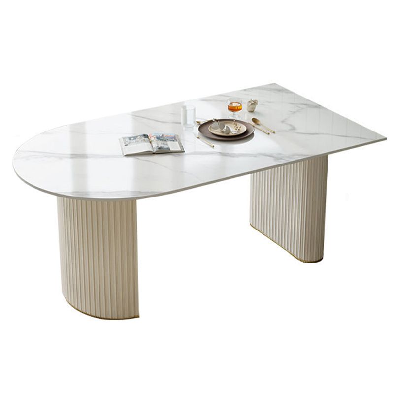 Contemporary Sintered Stone Dining Table Double Pedestal Table for Home Use