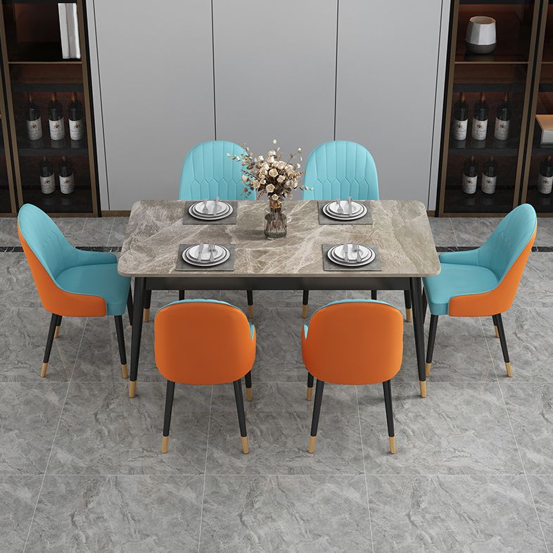 Luxury Rectangle Dining Room Table Sintered Stone Top Table with 4 Iron Legs