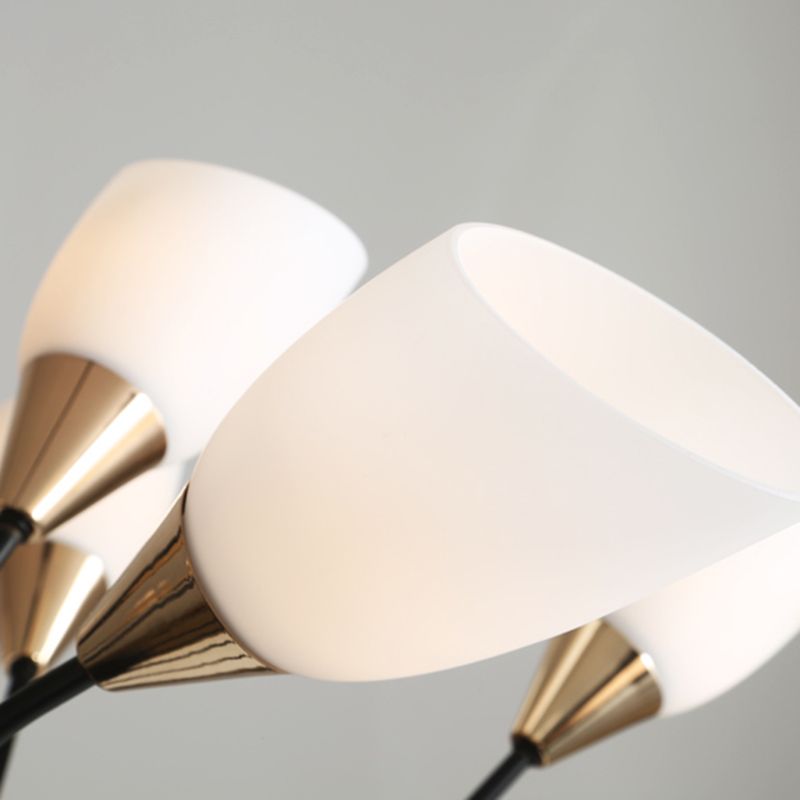 12 lumières Lumière de plafond traditionnel Verre givré ovale Chandelier suspendu en noir pour le salon