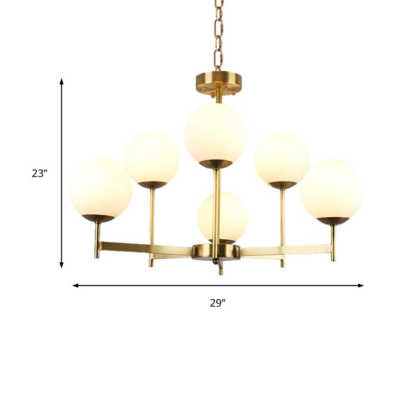6/8 Bulbs Globe Chandelier Light Traditional Frosted Glass Hanging Ceiling Fixture in Brass