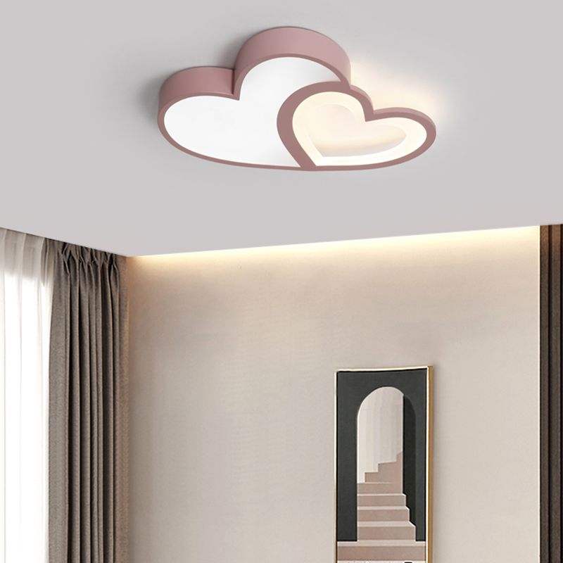 Nordic Style LED Flush Mount Heart-Shape Ceiling Light Fixture with Metal for Bedroom