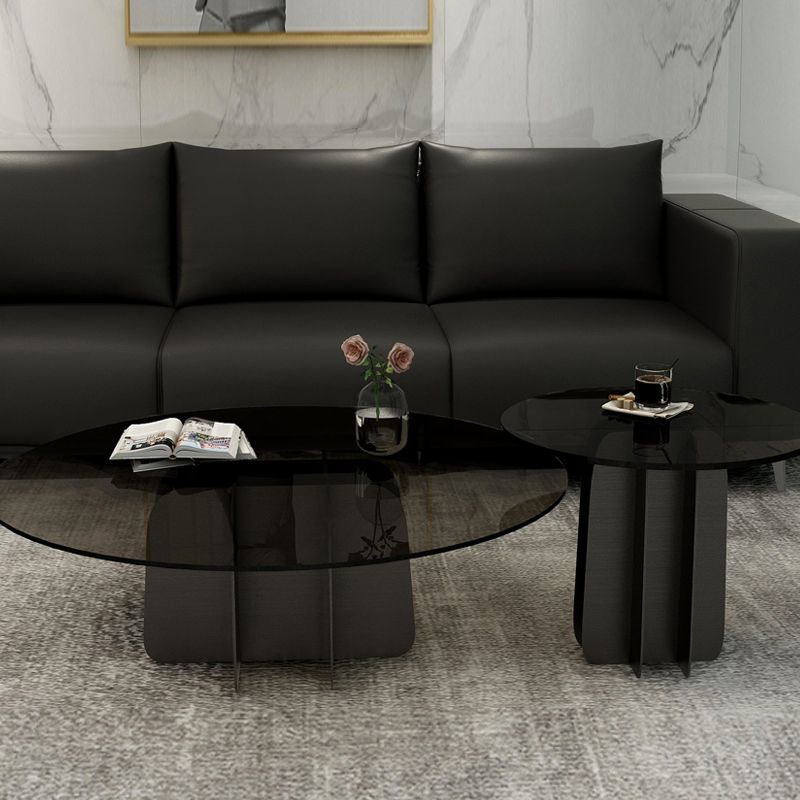 Modern Style White Slate & Grey Glass Top Iron Craft Round Coffee Table