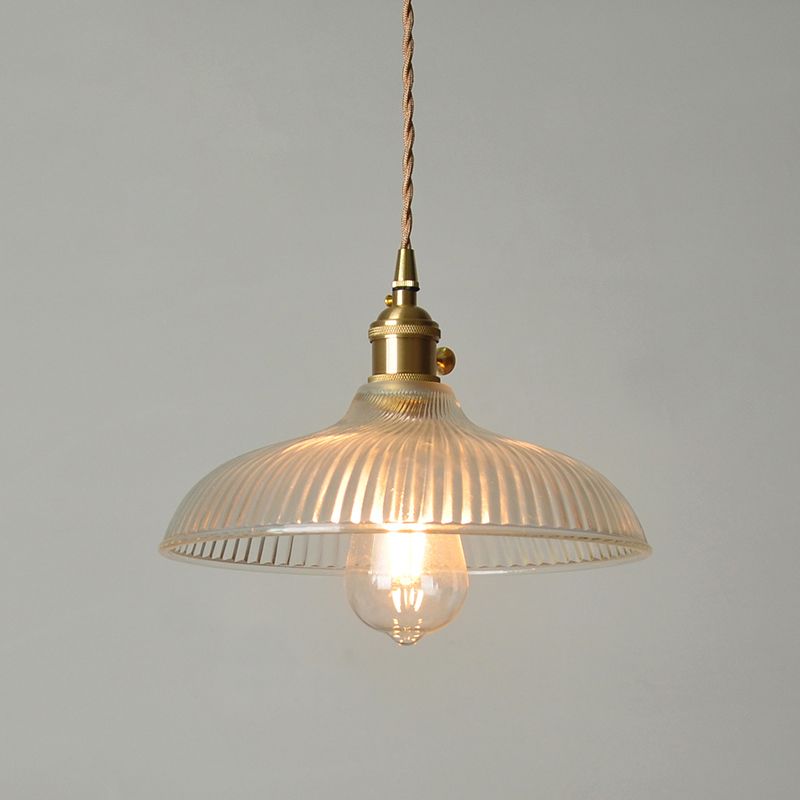 1 kop hangende verlichtingsarmatuur rustieke kom heldere geribbelde glazen hangselverlichting in messing