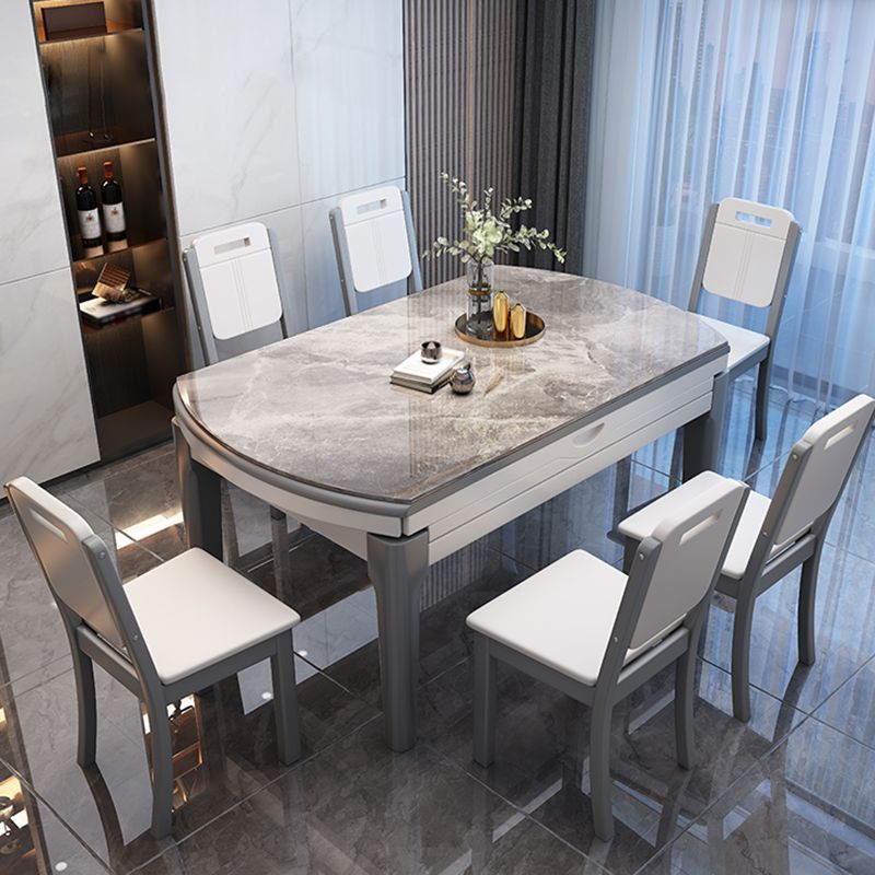 Modern Style Stone Furniture Set 7 Pieces Round Shape Dinette Table with Armless Chair