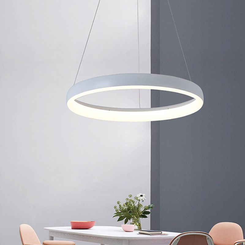 1/2/3-Layered Circle Chandelier Nordic Metallic Dining Room LED Ceiling Pendant Light in White