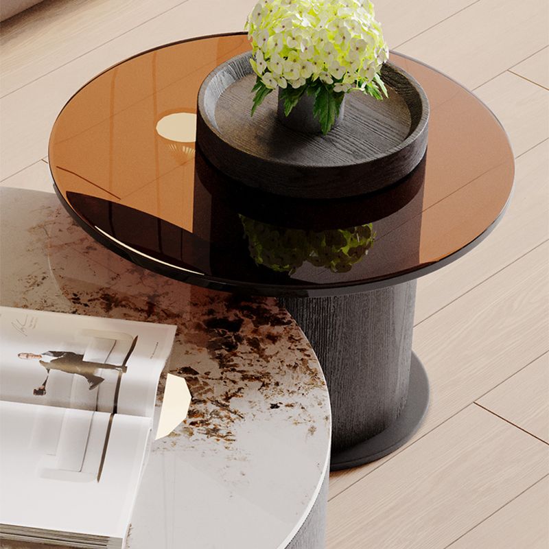 Slate Nesting Coffee Table Set Pedestal Cocktail Table with Drawers