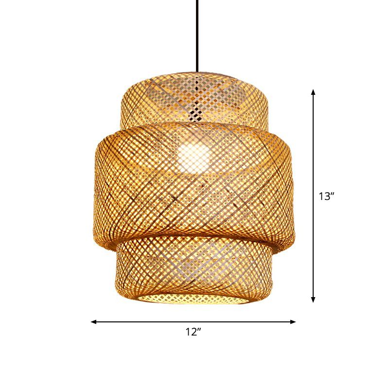 Laterne Deckensuspension Lampe Asien Bambus 1-Licht beige Anhängerbeleuchtung für Korridor