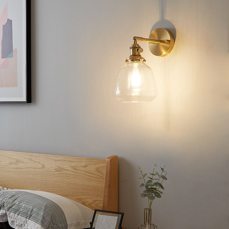Nordic Style Brass Wall Light Bowl Shape Wall Sconce with Glass for Bedroom