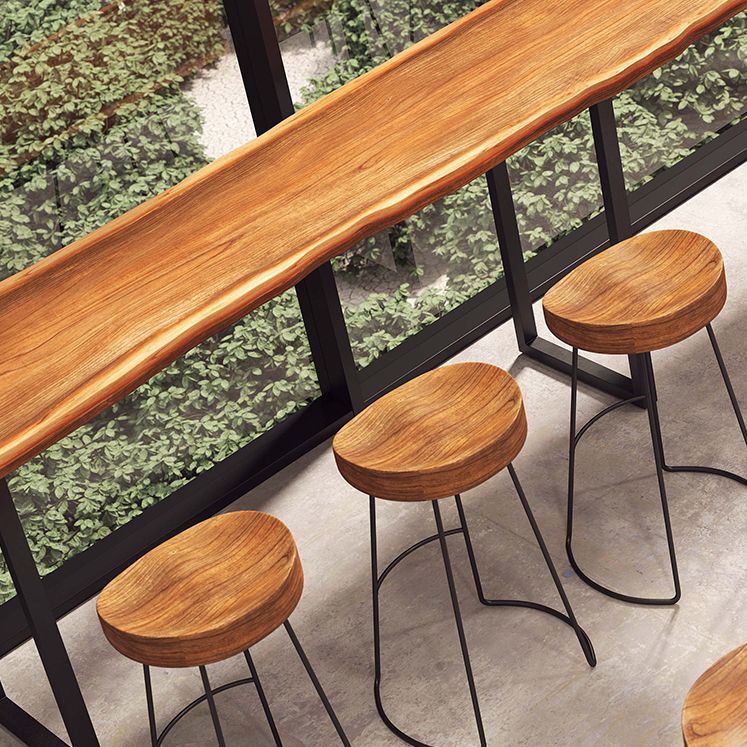 Modern Rectangle Bar Dining Table Wood Sled Bar Height Cocktail Table with Iron Base