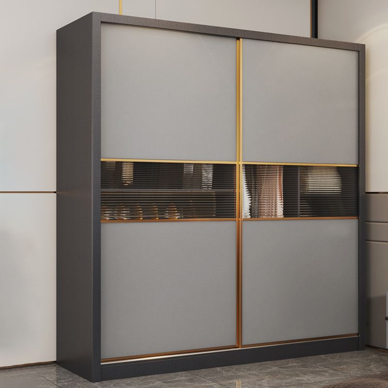 Grey Engineered Wood Wardrobe Cabinet Contemporary Wardrobe Closet