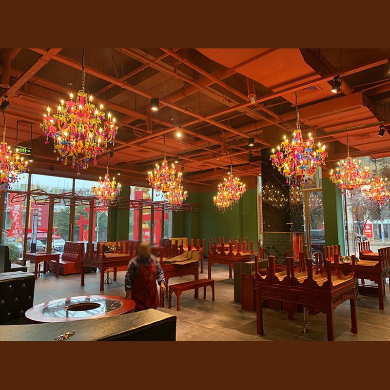 Colorful Candlestick Suspension Lighting Macaron Style Chandelier for Living Room