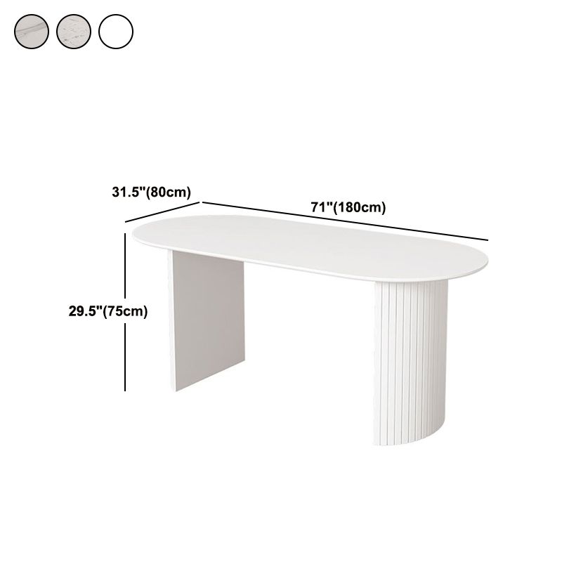 Free Form Sintered Stone Dining Table Modern White Furniture with Wood Double Pedestal