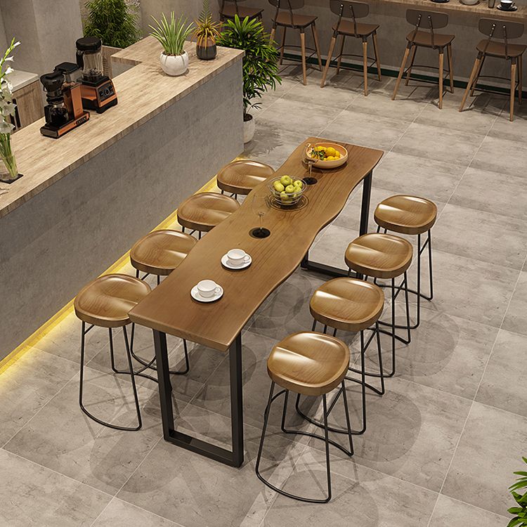 Rectangle Pine Wood Top Bar Table Industrial Bar Table with Double Pedestal in Black