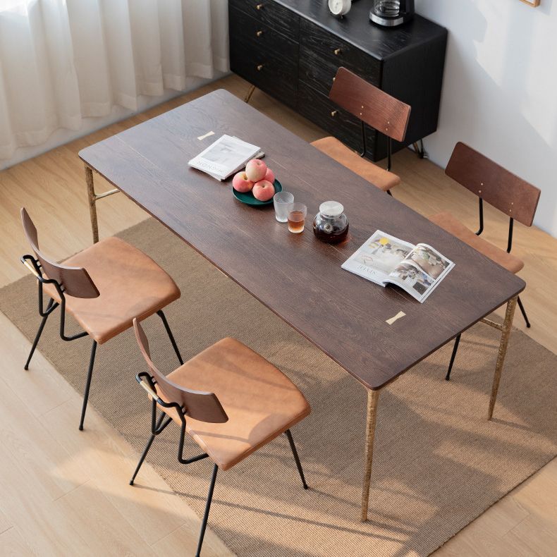 Traditional Luxury Dining Table Rectangle Solid Wood Dining Table with Metal Base