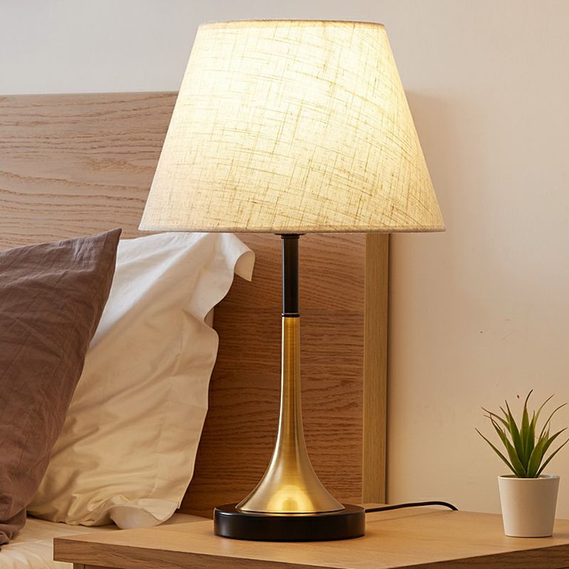 Simplicity Empire Shade Table Light Fabric 1 Bulb Bedroom Night Lighting in Brass