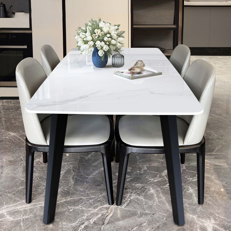 Stone Top Dining Table Rectangle Dining Table with 4 Solid Wood Legs