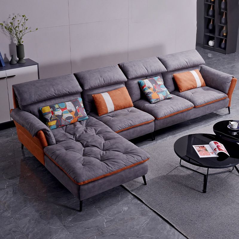 Faux Leather Sectional Sofa with Chaise Flared Arm 4-seater Sofa