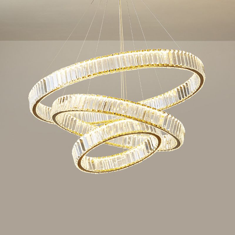 Lampada il lampadario di cristallo a LED a LED a LED a LED di cerchi di cerchi cromati per soggiorno