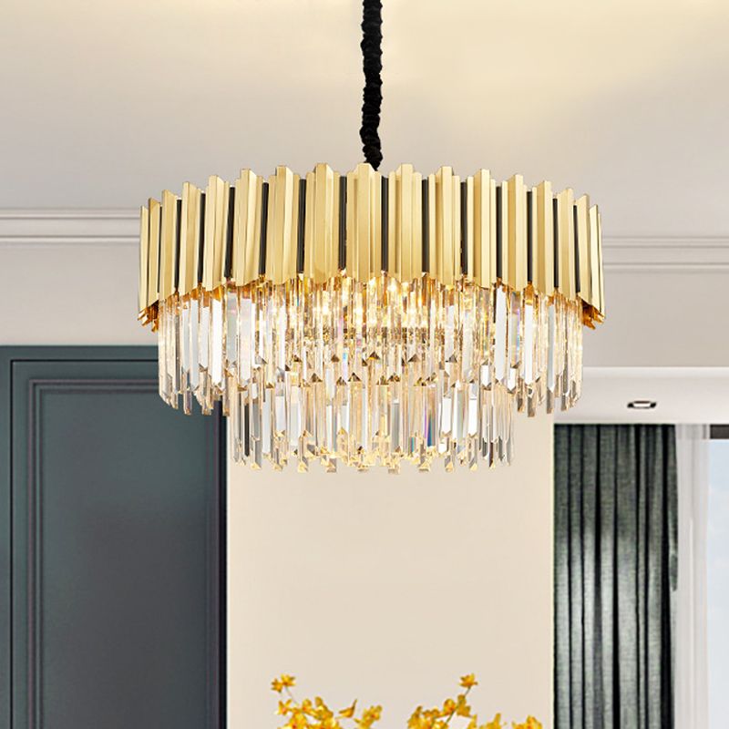 8 Bulbs Tiered Chandelier Pendant Post-Modern Gold Crystal Prism Hanging Light Fixture