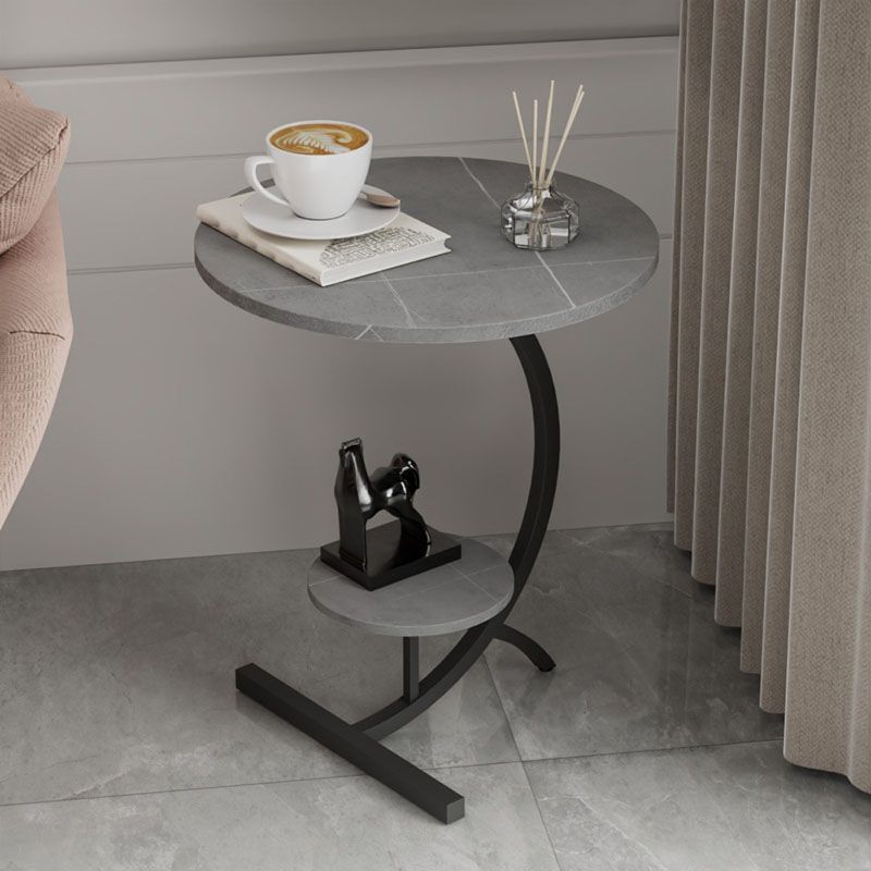 End Table with Storage and Shelf Modernist Slate Abstract Side Table
