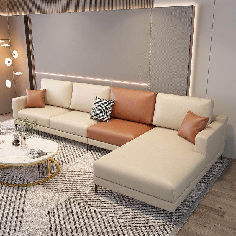 Scandinavian Modular Sectional with Recessed Arm and Pillowed Back Cushions