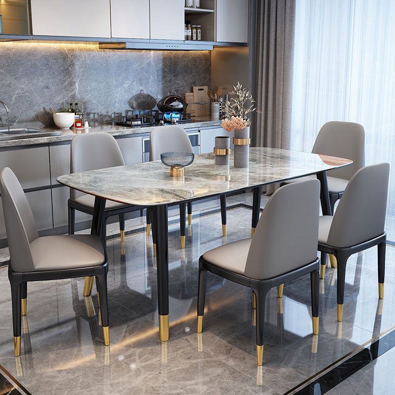 Contemporary Dining Table Set with Sintered Stone Dining Table and Cushioned Chairs