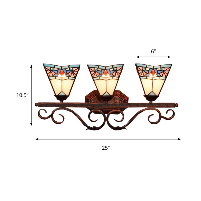 Cone Wall Light Fixture Tiffany White Glass 1 Head Antique Copper Sconce Lighting