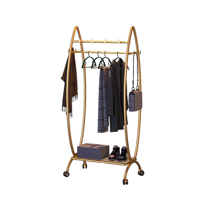 Modern Hanger Free Standing Golden Metal Coat Rack with Storage Shelves