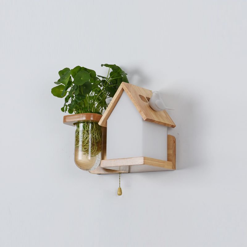 Nordische Wandmontage Lampe moderne Holzwandleuchten für Wohnzimmer (ohne Pflanzen)